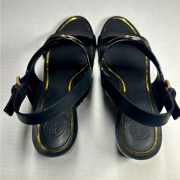TORY BURCH | Metal Miller 65mm Wedge Perfect Black Gold Size 11 Heel Sandal Mule - Picture 7 of 14
